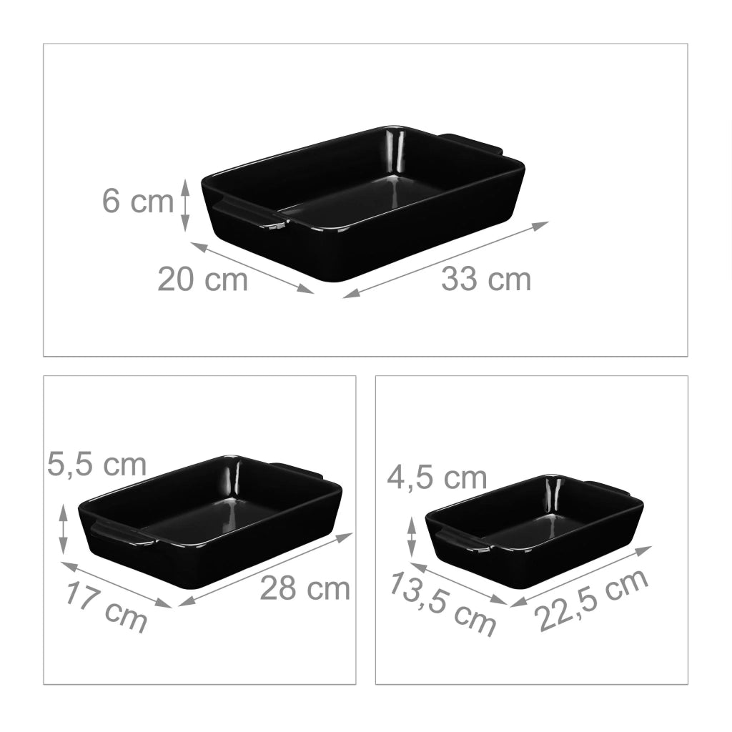 Set di 3 teglie da forno impilabili eleganti 40 x 25 x 10 cm uso facile decorazione moderna in ceramica nera 13_0011889