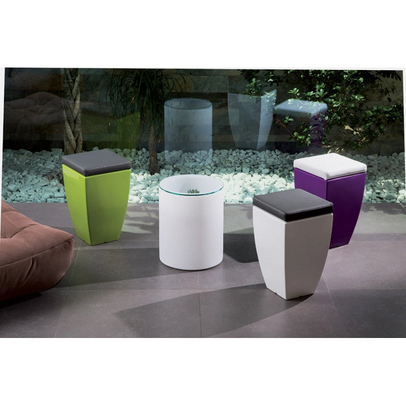 Pouf moderno arredo design 33x33 H55 in polimero viola con cuscino per interno ed esterno - Made in Italy - Monacis