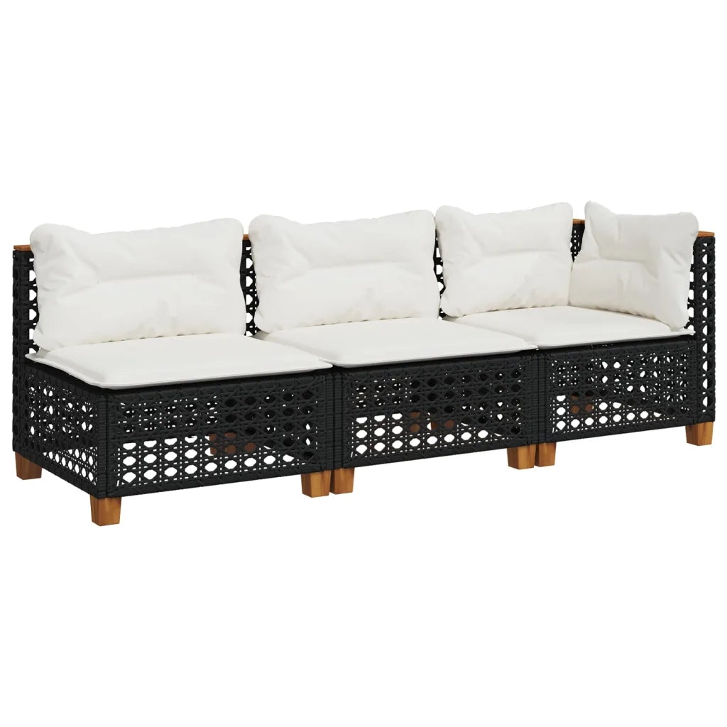 Divano da Giardino a 3 Posti con Cuscini Nero in Polyrattan 365941