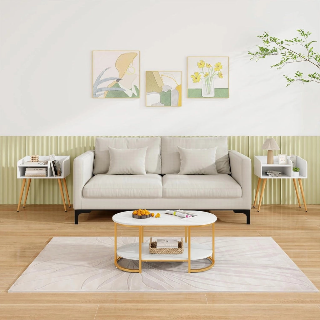 Comodino 50 x 32 x 58cm, Tavolino Moderno con Mensole Aperte, Gambe in Metallo e Poggiapiedi Regolabili, Comò Ideale per Soggiorno e Camera da Letto (Bianco,2)