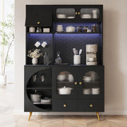 Credenza alta con LED, prese USB e 2 prese AC, 120×40×176 cm, nero