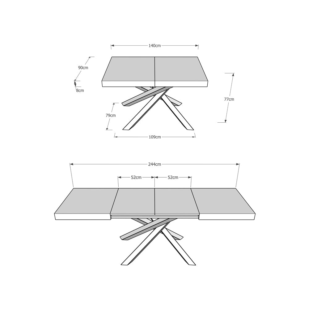 Tavolo Allungabile 140-244x90x77 cm Volantis Cemento