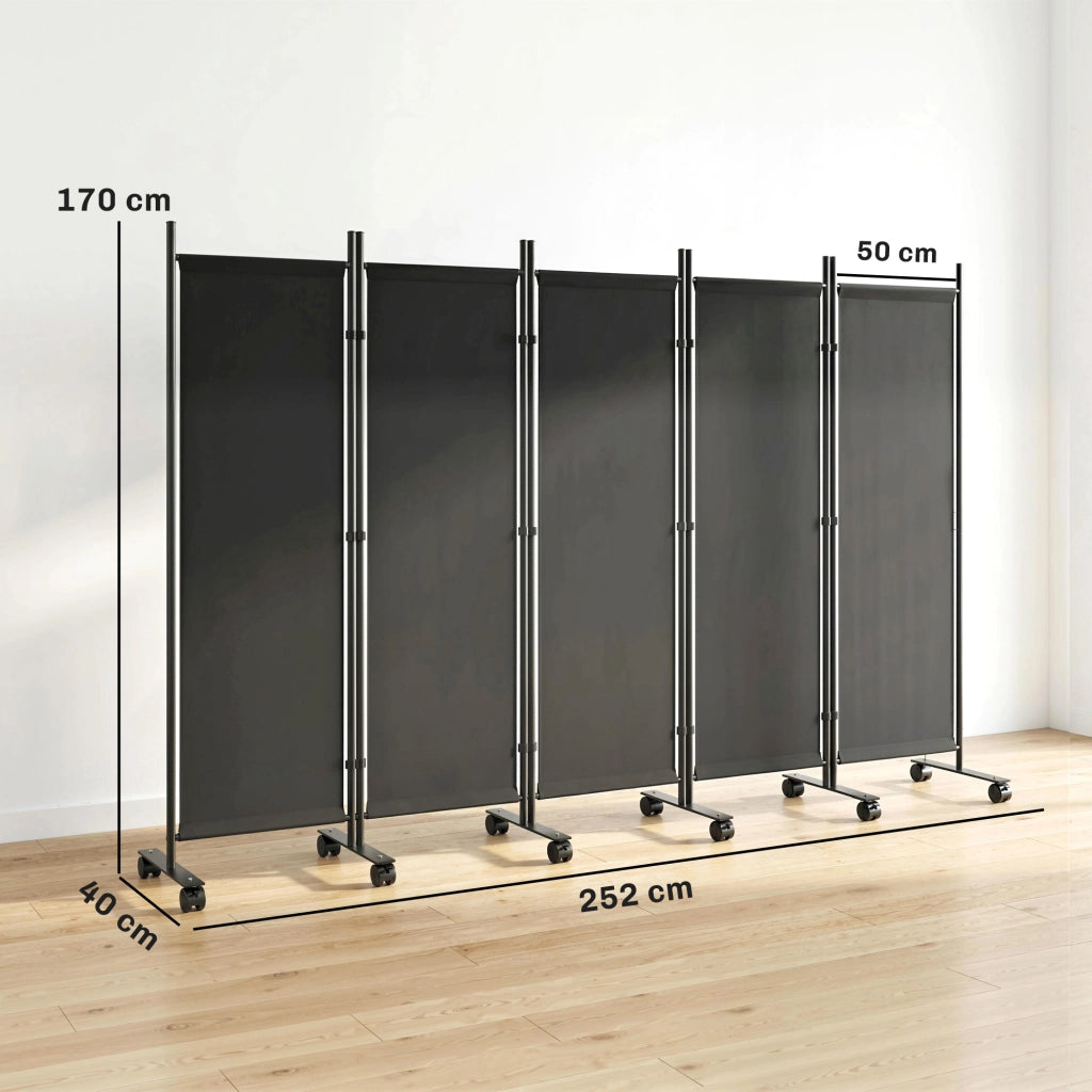 Divisorio Decorativo 5 Pannelli ¨C Xylo ¨C Acciaio Nero con Ruote