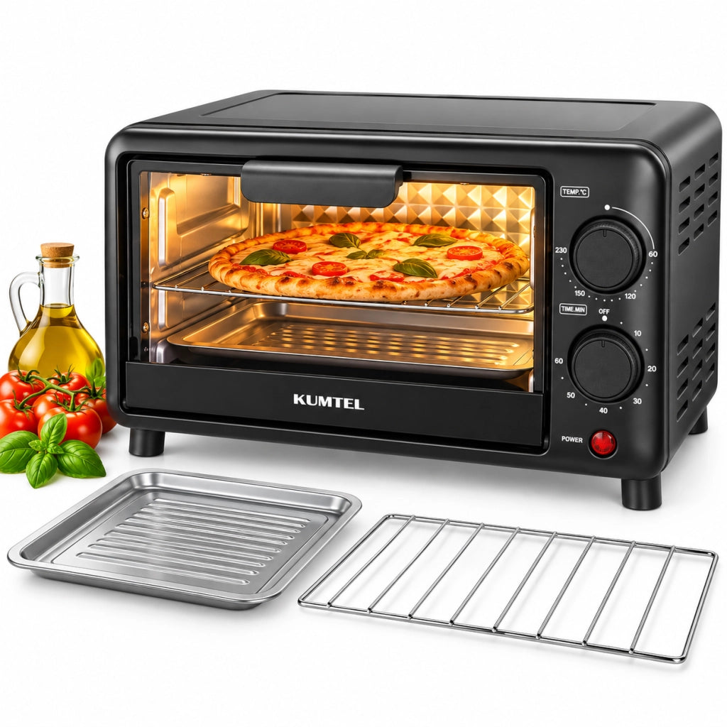 Mini Forno Elettrico 10L 800W Timer 60 min Temperatura regolabile 60-230° Nero