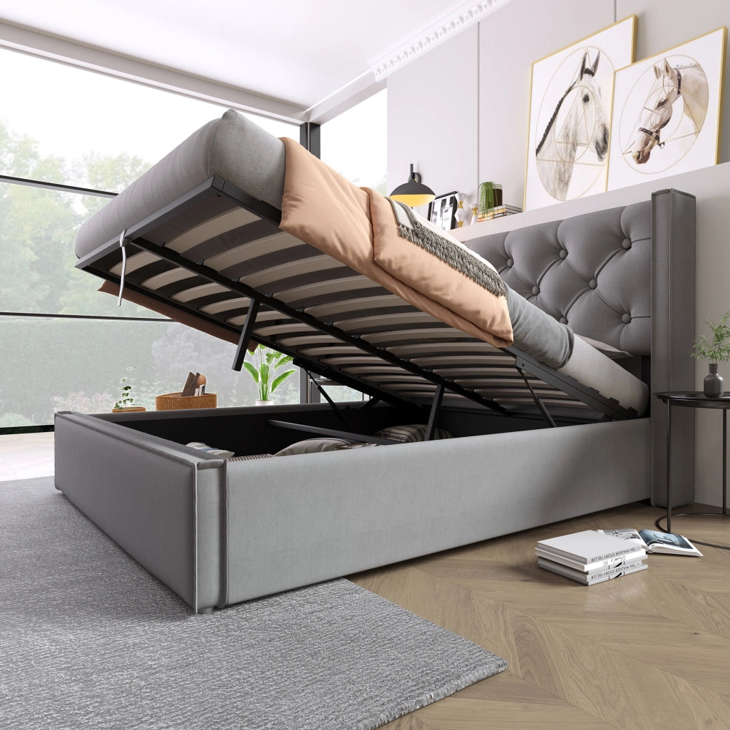 Letto imbottito 140x200 cm con contenitore e testiera trapuntata