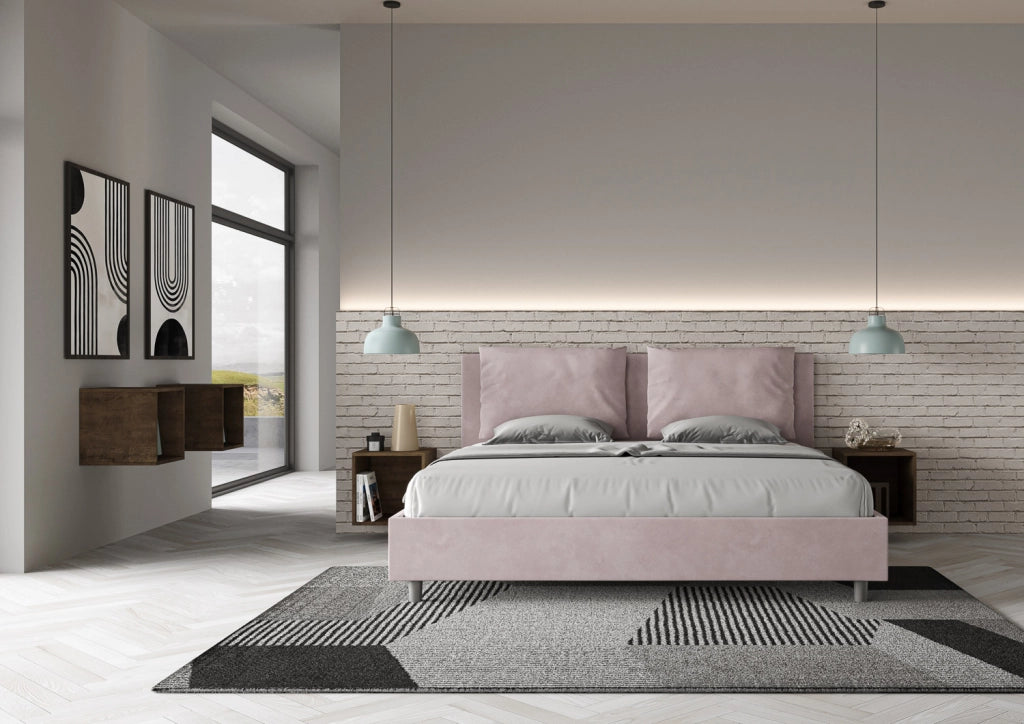 BS COM Letto con rete imbottito 180x210 microfibra glicine