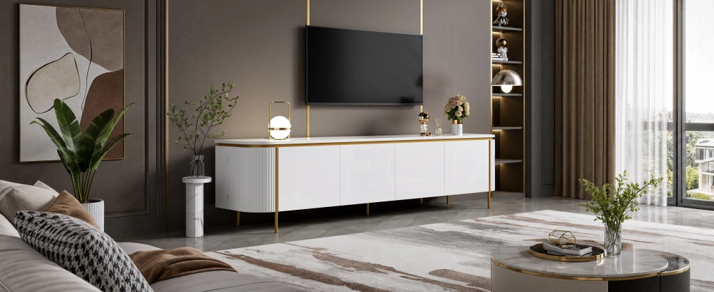 Mobile TV 180 cm con sei ante, MDF, bianco