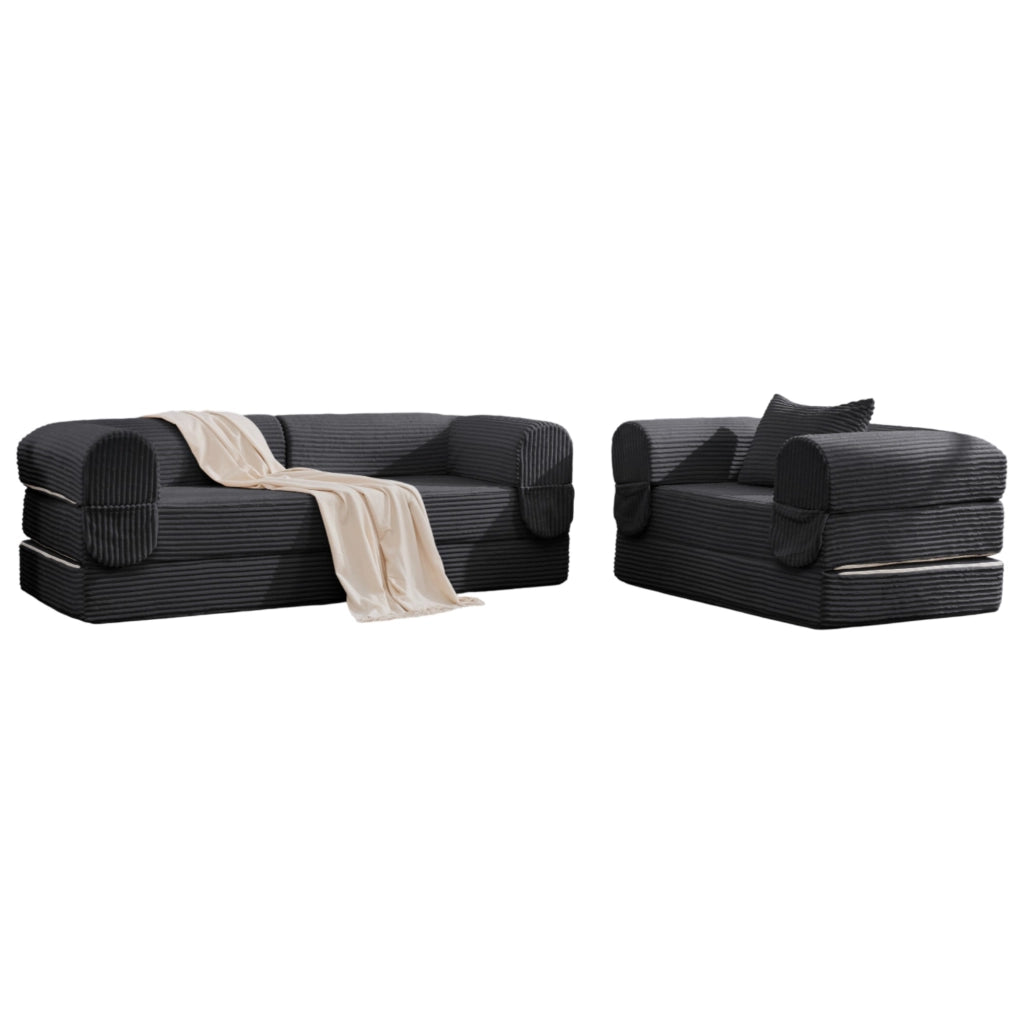 Modulares Cord Sofa Set 1-Sitzer + 2-Sitzer, Boden-Sofa ohne Rahmen, Dick gepolsterte Sitzbank aus Streifen-Cordstoff, Modernes Ecksofa für Wohnzimmer, Schlafzimmer & Apartment