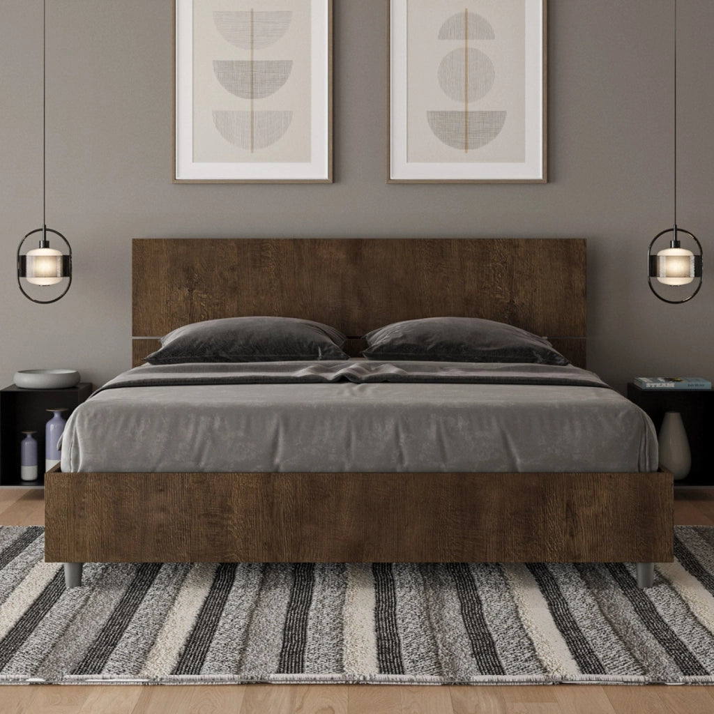 Letto Matrimoniale 160x190 cm con Rete e Contenitore Testata Inclinata Demas Noce