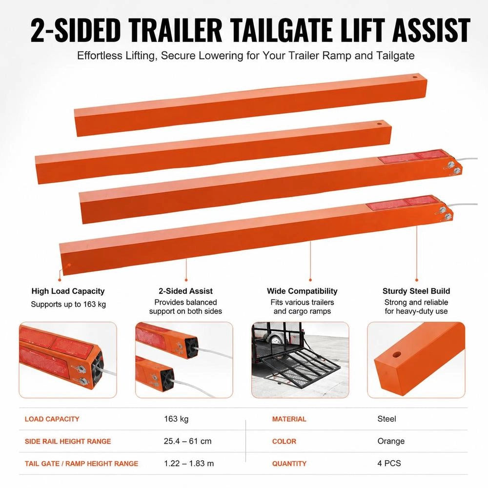 2-sided Trailer Tailgate Lift Assist 163 Kg, Compatible With Open Trailer Tailgate And Ramp, With 25.4 To 61 Cm Side Rails And 1.22 To 1.83 M Tailgates Or Ramps