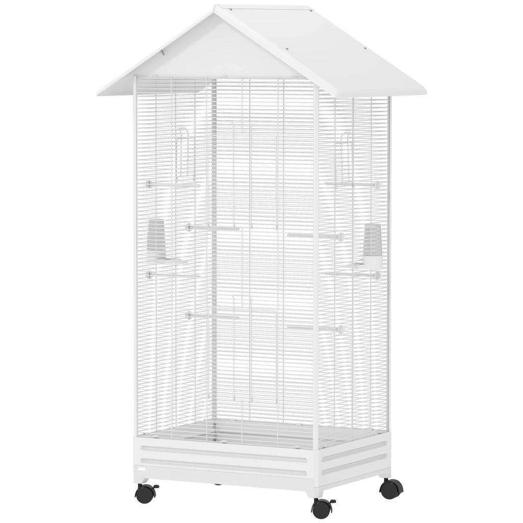 Gabbia per Uccelli con Ruote ¨C Xylo ¨C 79x65x155 cm Bianco con 2 Mangiatoie 8 Posatoi