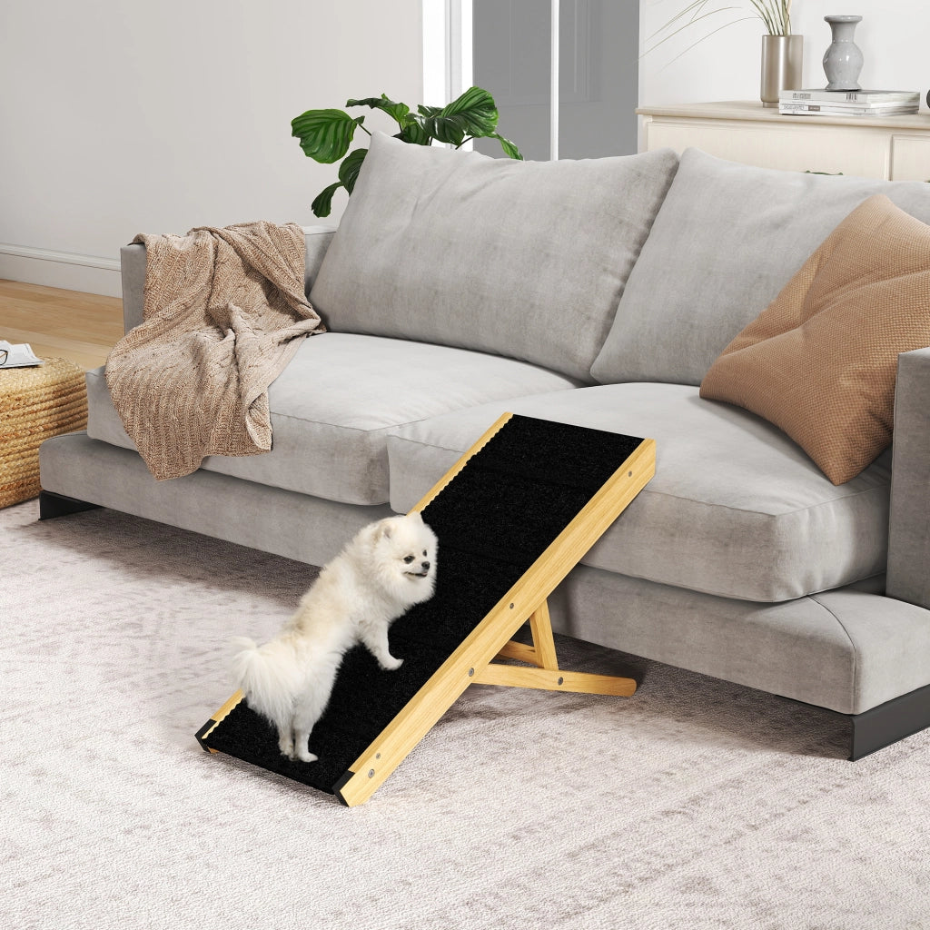 Rampa pieghevole per cani in legno naturale regolabile 4 altezze per casa 83,5 x 35 x 47,5 cm