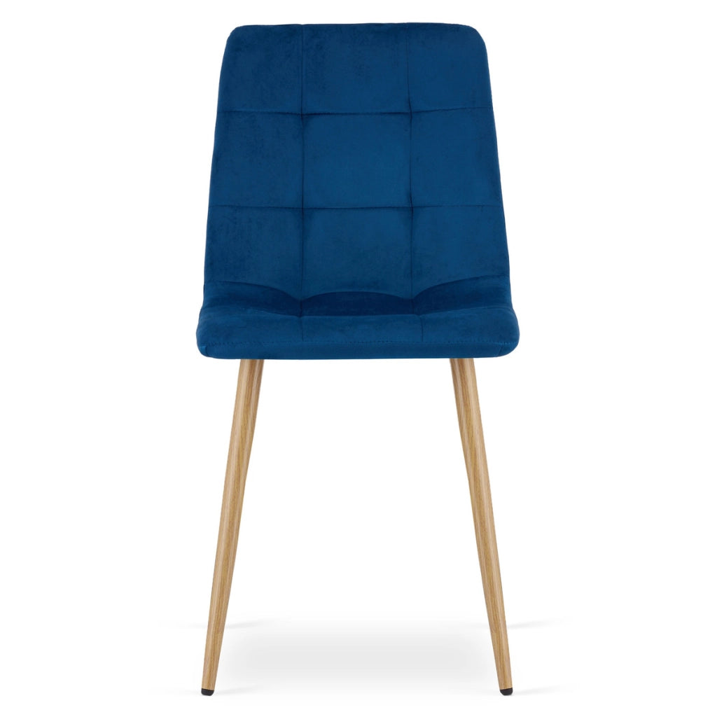 Sedia Kara in velluto blu scuro con gambe effetto legno