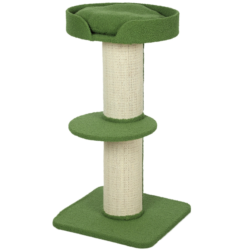 Albero per gatti con cuccia e piattaforma 91cm ¨C Xylo ¨C Lana d'agnello verde