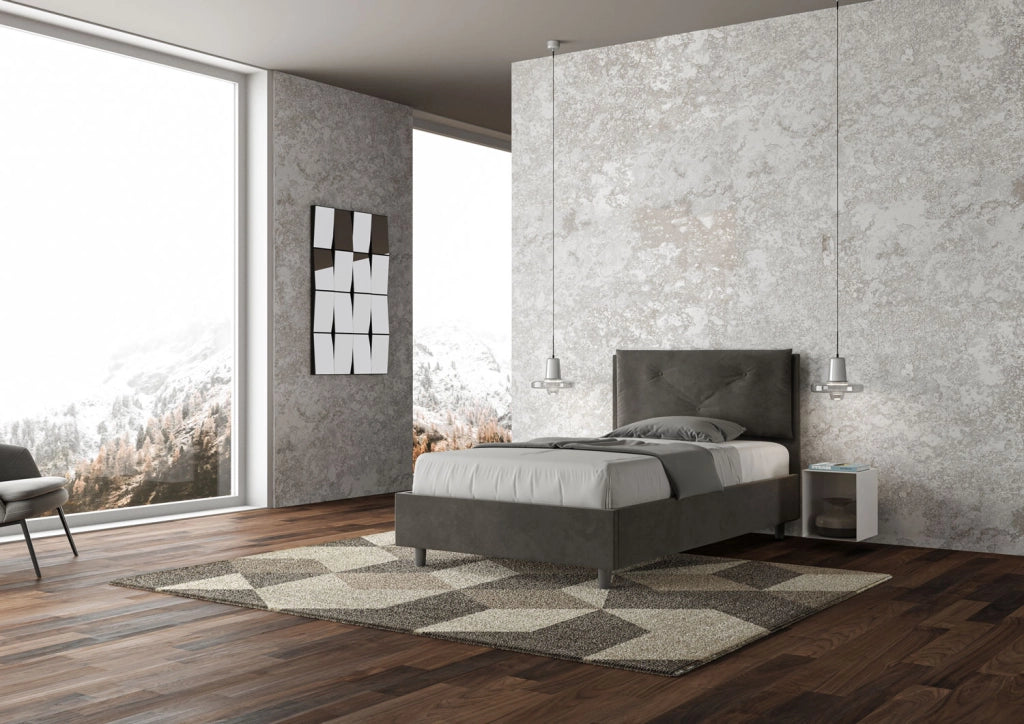 BS COM Letto una piazza e mezza senza rete imbottito 130x200 microfibra grigio Large