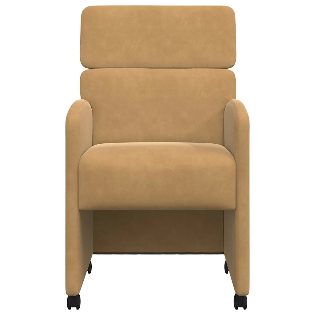 Sedie da Pranzo con Ruote 2 pcs Marrone 58 x 65 x 98 cm Velluto