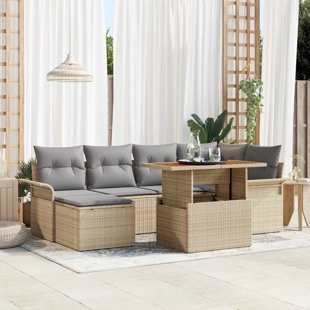 Set Divano da Giardino 7 pcs Beige Poly Rattan