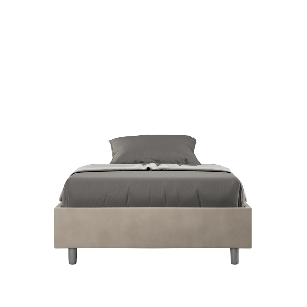 BS COM Letto singolo con rete imbottito 100x210 microfibra sabbia