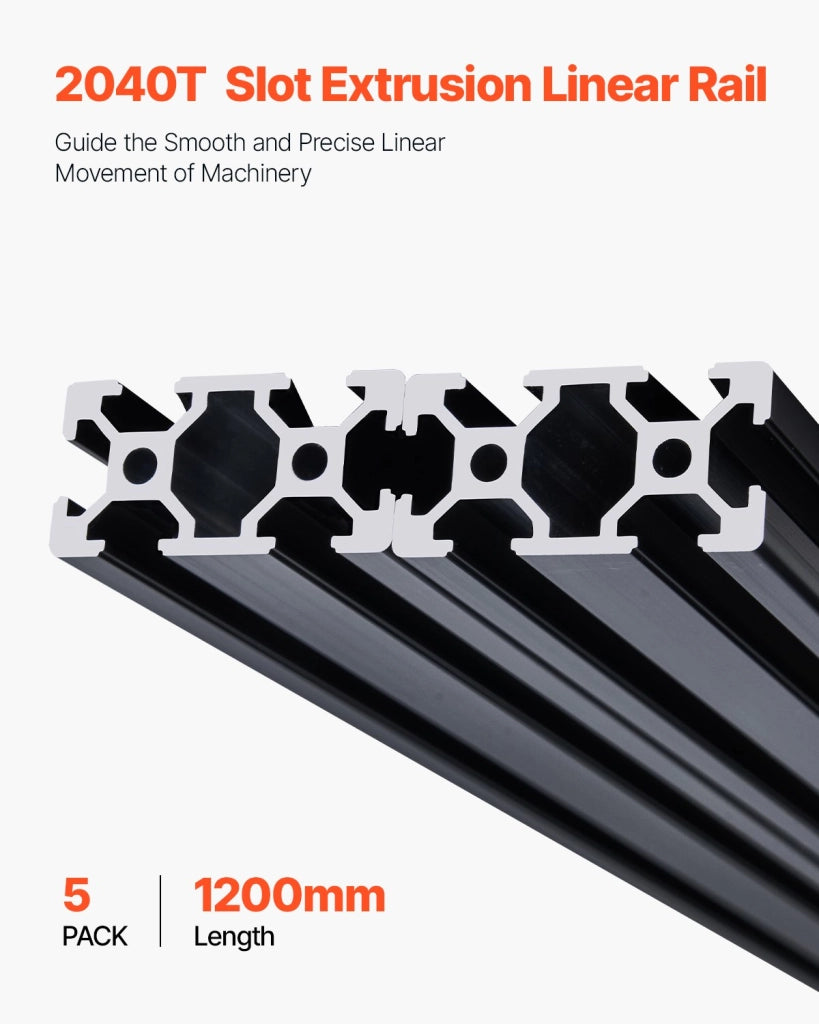Set 5 Pezzi Profili Guida Lineare 2040 Alluminio 1200 mm Anodizzato Nero con Scanalatura a T per Stampante 3D Incisione Laser Fai da Te