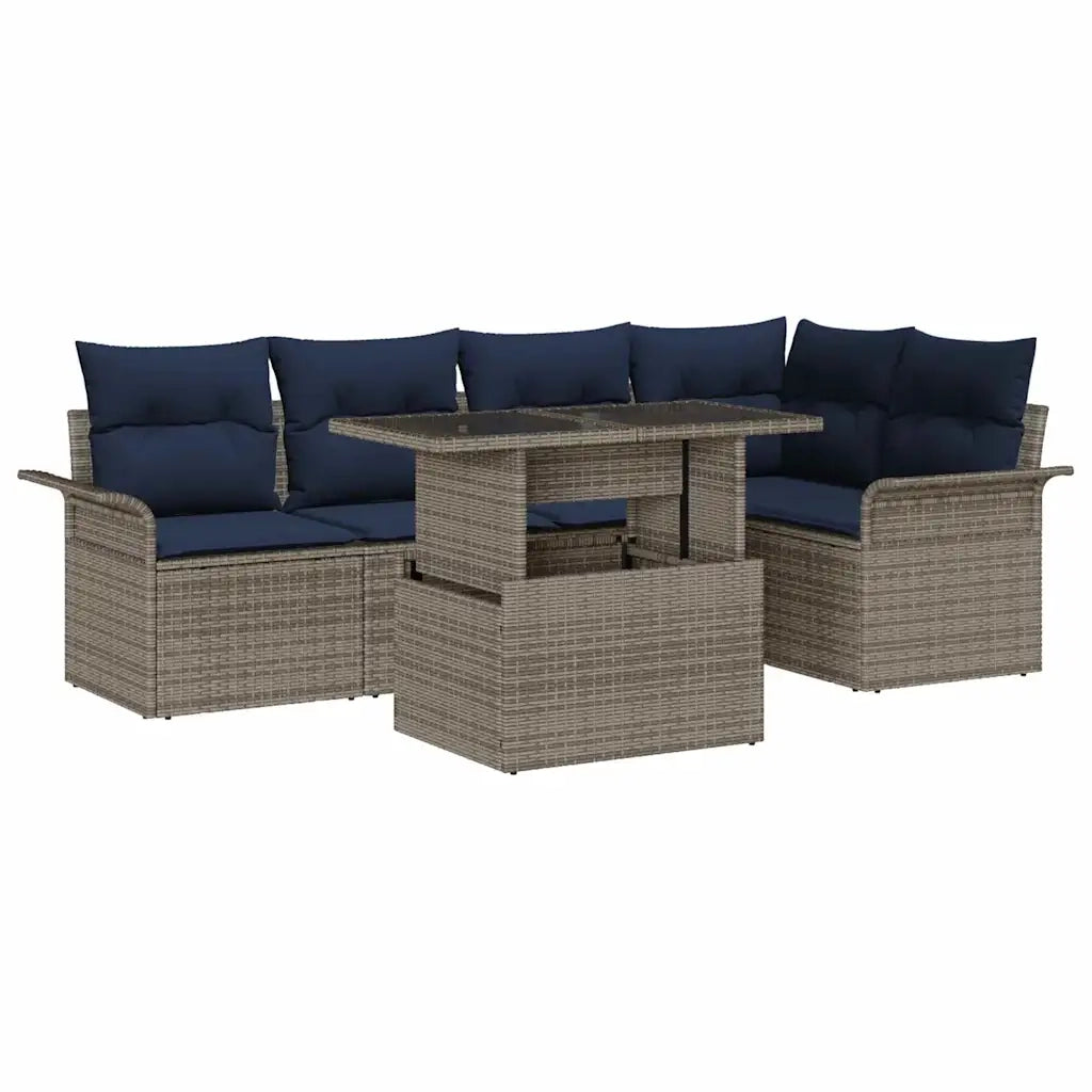 Set Divano da Giardino con cuscino 6 pcs Grigio Poly Rattan 3348291