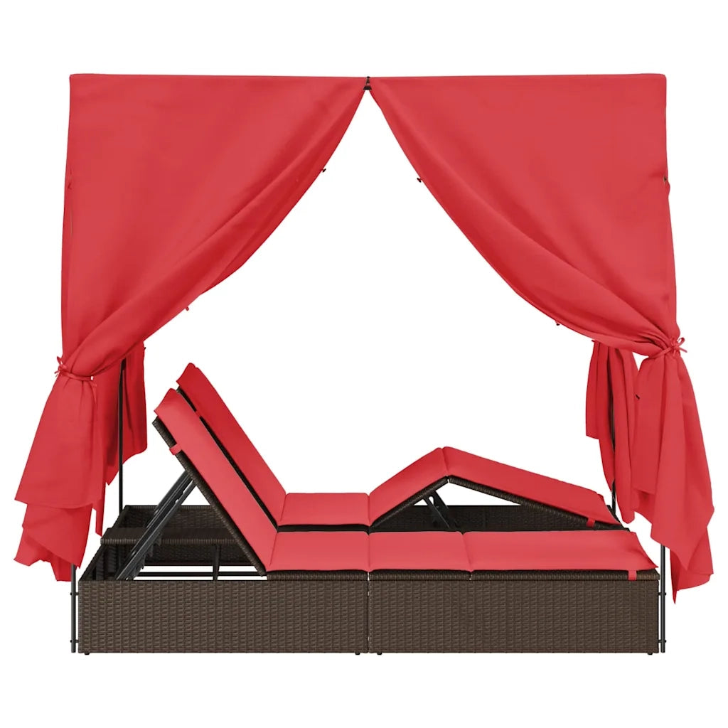 Lettino da sole doppio Rosso 205 x 129 x 200 cm polyrattan
