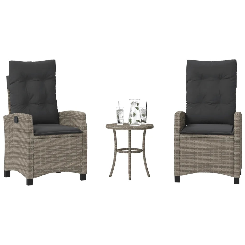 Set da Bistr¨° 3 pz | Set Salotto da Giardino con Cuscini Grigio in Polyrattan