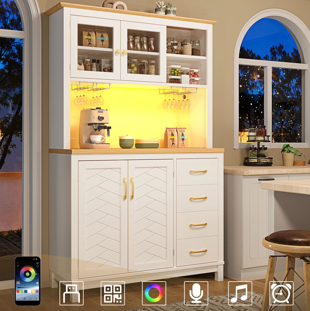 BUFFET 105,5x40x180 cm in MDF Bianco con LED