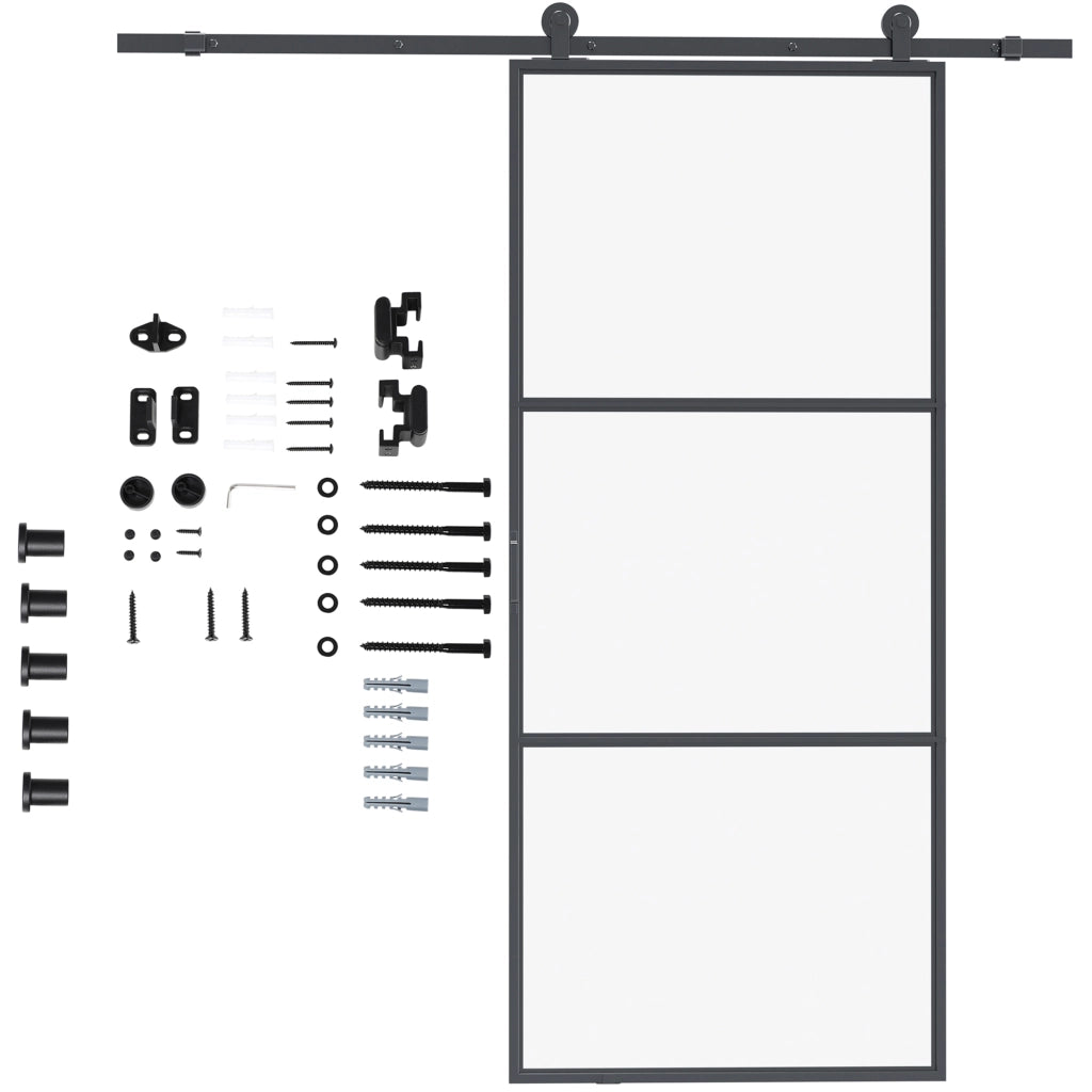 Kit Porta Scorrevole in Acciaio al Carbonio con Binari. Fermi e Guide. 200x40x0.6 cm. Nero