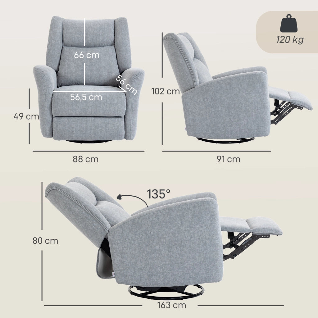 Poltrona Relax Girevole con Poggiapiedi ¨C Xylo ¨C Grigio Chiaro