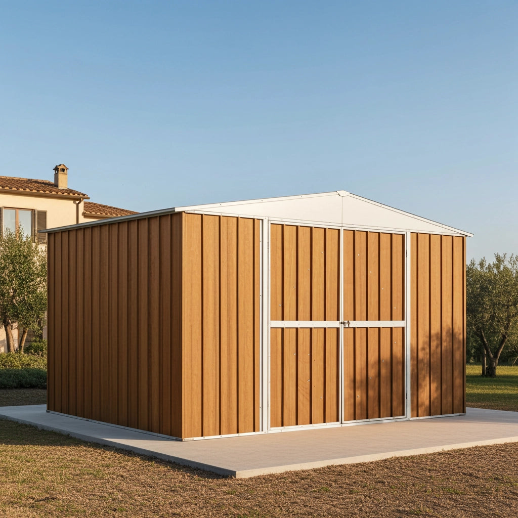 Garage deposito attrezzi Box in Acciaio Zincato 360x260cm x h2.12m - 130KG - 9,36mq - LEGNO