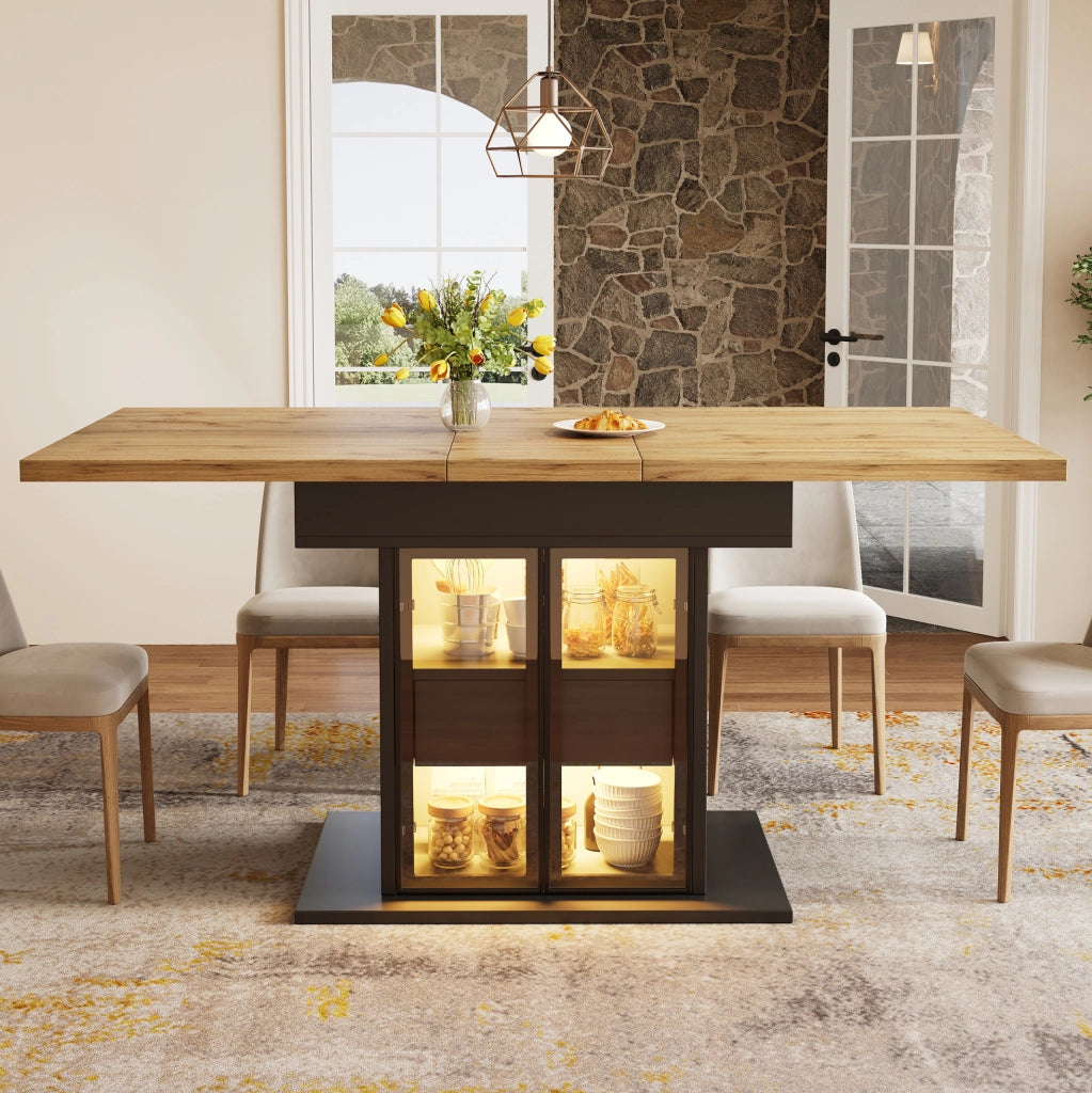 Tavolo da pranzo allungabile nero con LED RGB e contenitore