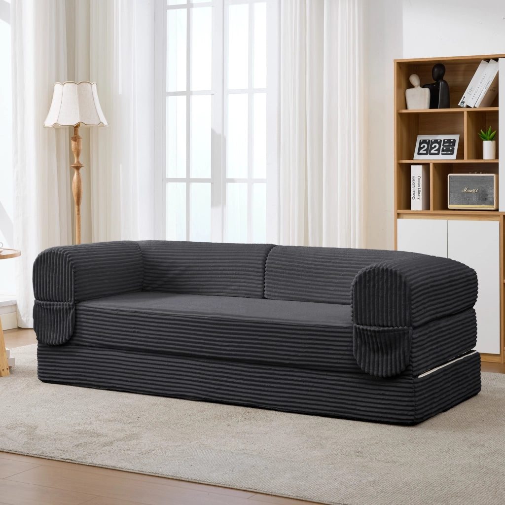 Modulares Cord Sofa Set 1-Sitzer + 2-Sitzer, Boden-Sofa ohne Rahmen, Dick gepolsterte Sitzbank aus Streifen-Cordstoff, Modernes Ecksofa für Wohnzimmer, Schlafzimmer & Apartment