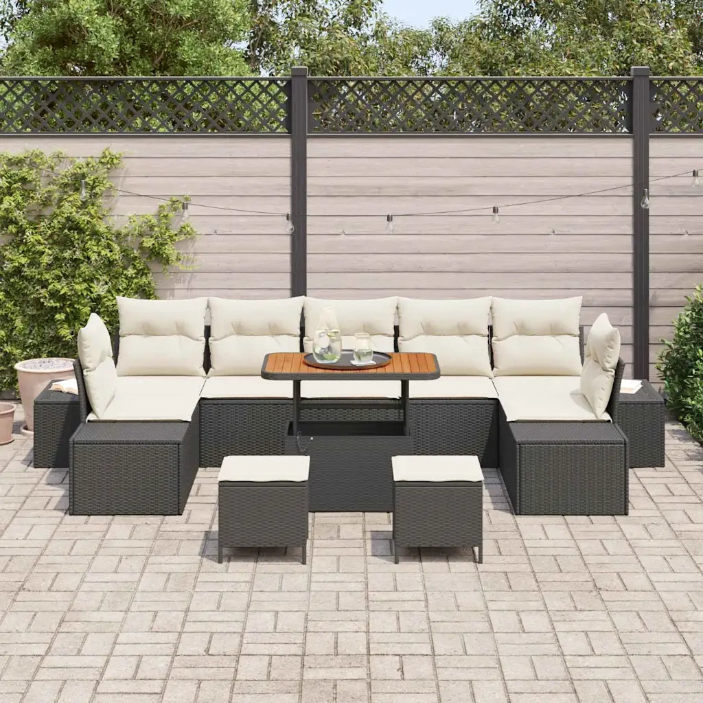 Set Divano da Giardino con cuscino 10 pcs Nero Poly Rattan