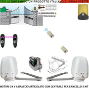 Cancello Elettrico Kit Motori a Braccio Articolato 24 V 2 Ante da 0,5 a 2,5 MT Centrale 220/24 V 2 Radiocomandi Faro Fotocellula