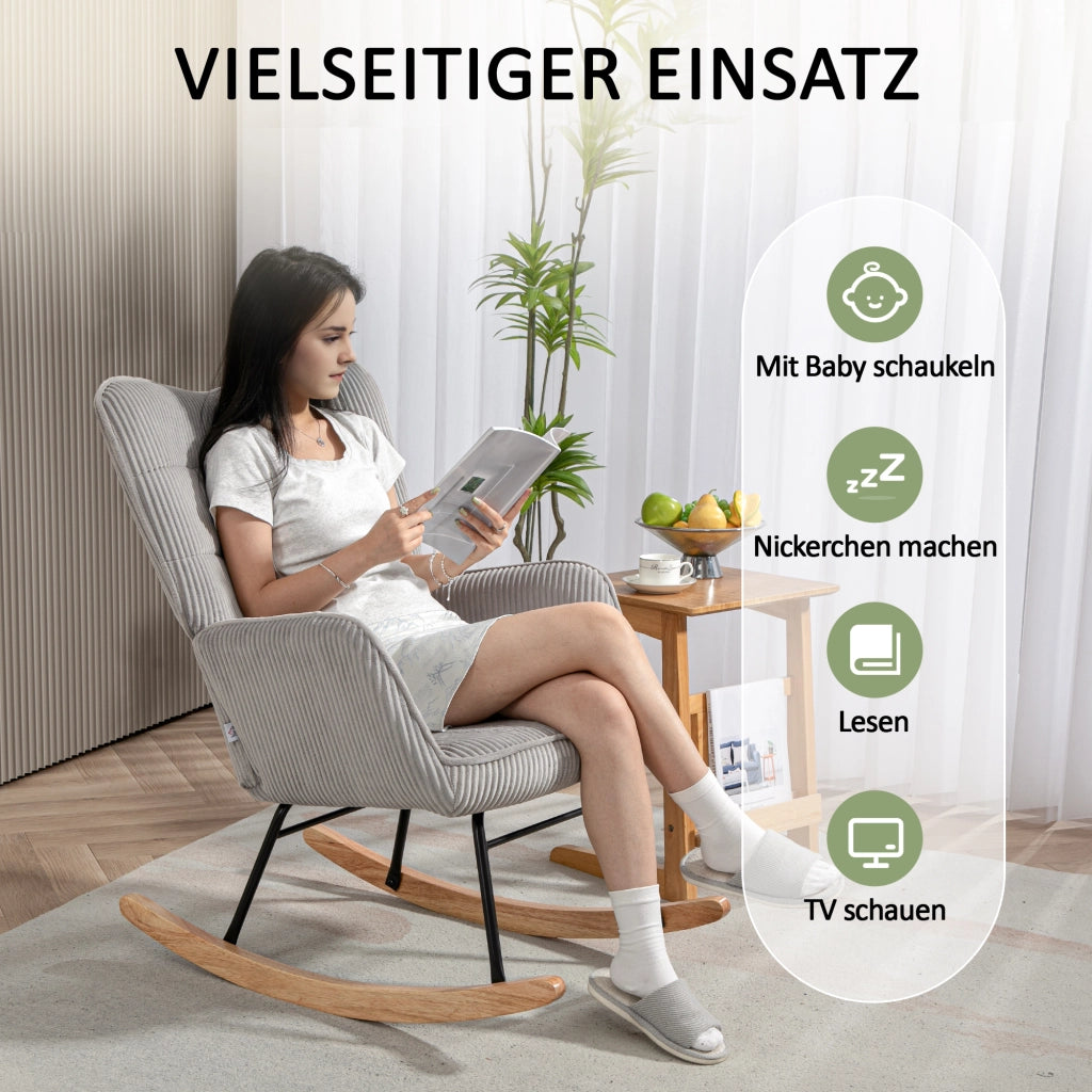 Poltrona a dondolo ¨C Minimal ¨C tessuto verde scuro, struttura in legno