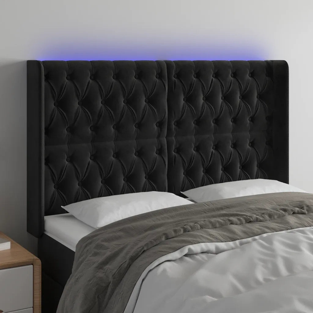 Testiera | Testata a LED Nera 163x16x118/128 cm in Velluto