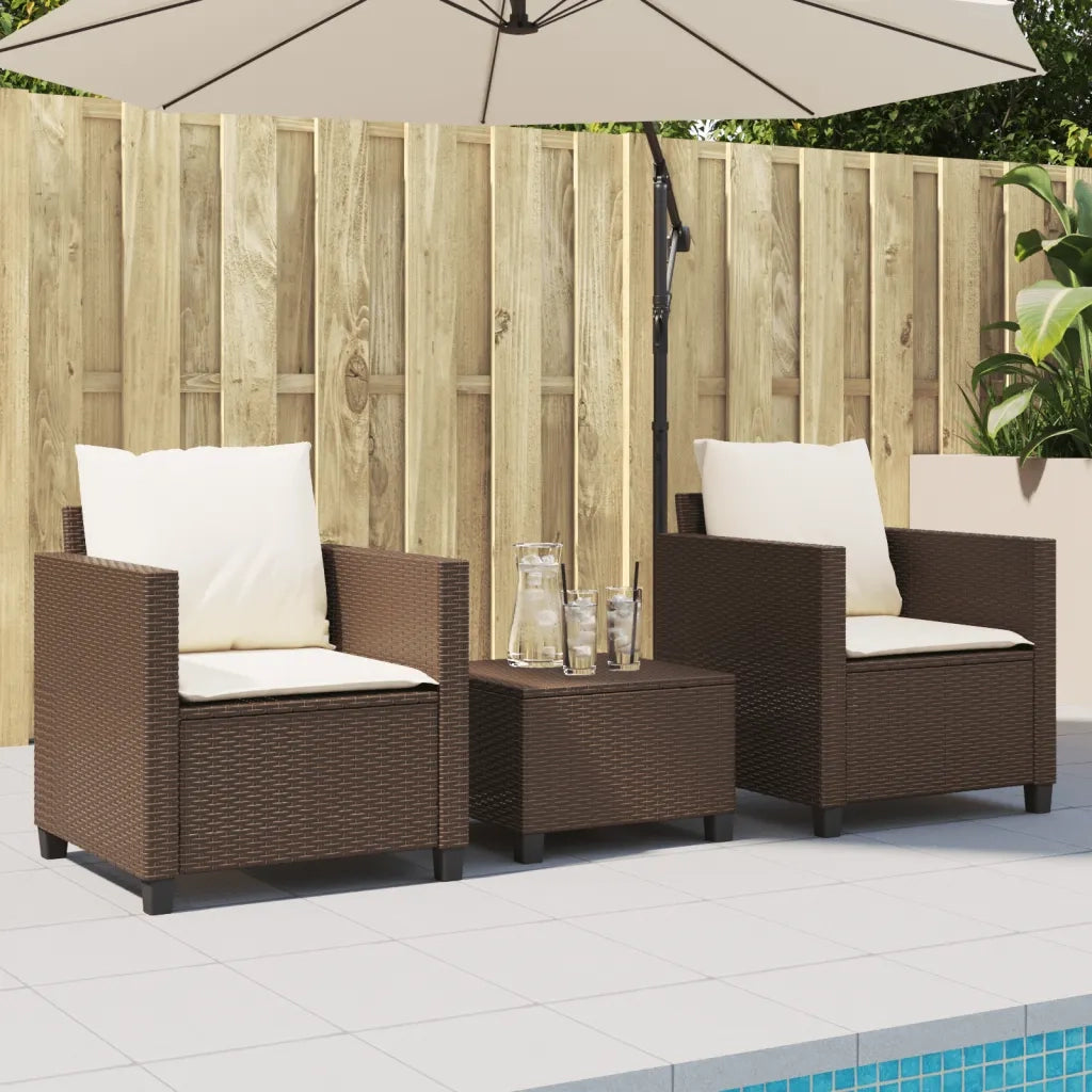 Set Bistr¨° 3 pz | Set Salotto da Giardino con Cuscini Marrone in Polyrattan