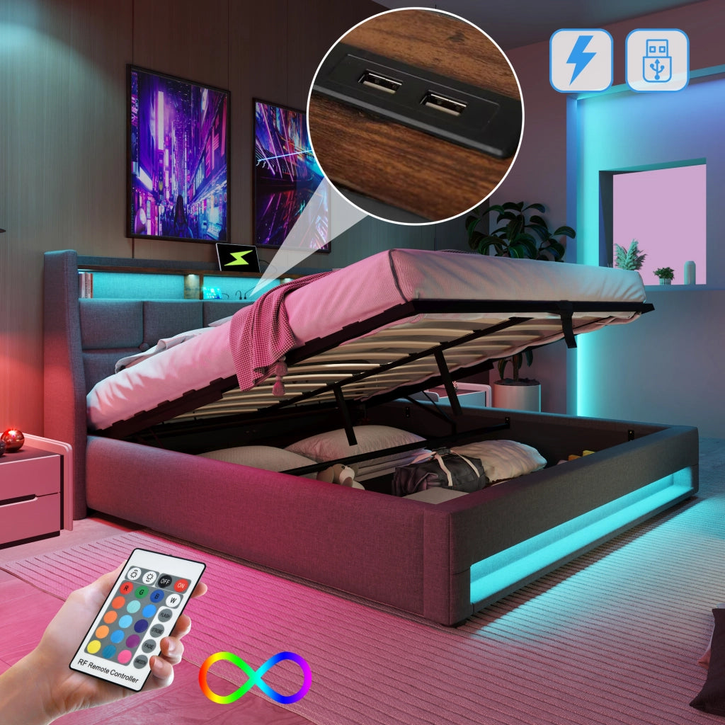 Letto imbottito 180x200 cm con illuminazione LED e USB