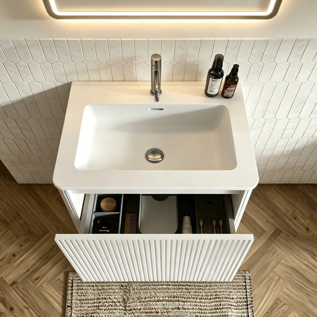 Mobile da bagno con lavabo integrato e specchio LED - per bagno - bianco