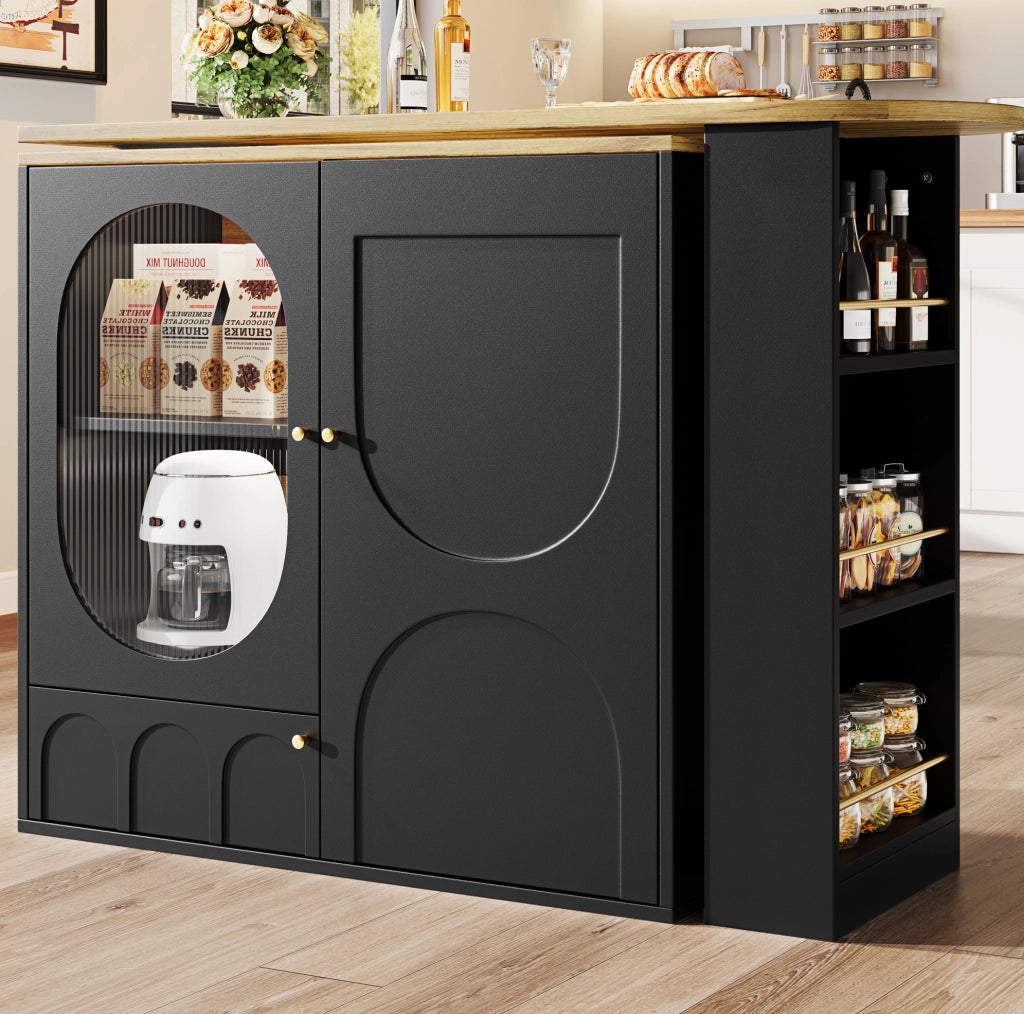 isola cucina girevole 138x39x105 cm nero - vano 360° con 3 ante
