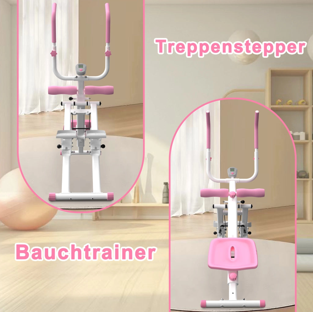 STEPPER 2 in 1 con allenatore addominali Rosa e Bianco