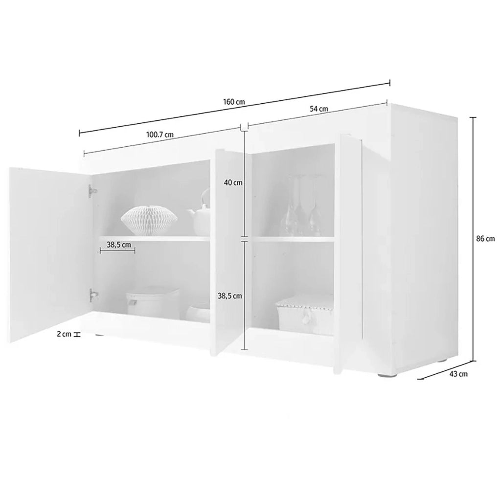 Credenza Faustin, Buffet da soggiorno, Madia da salotto, Dispensa da cucina, Made in Italy, 160x43 h86 cm, Bianco e Acacia