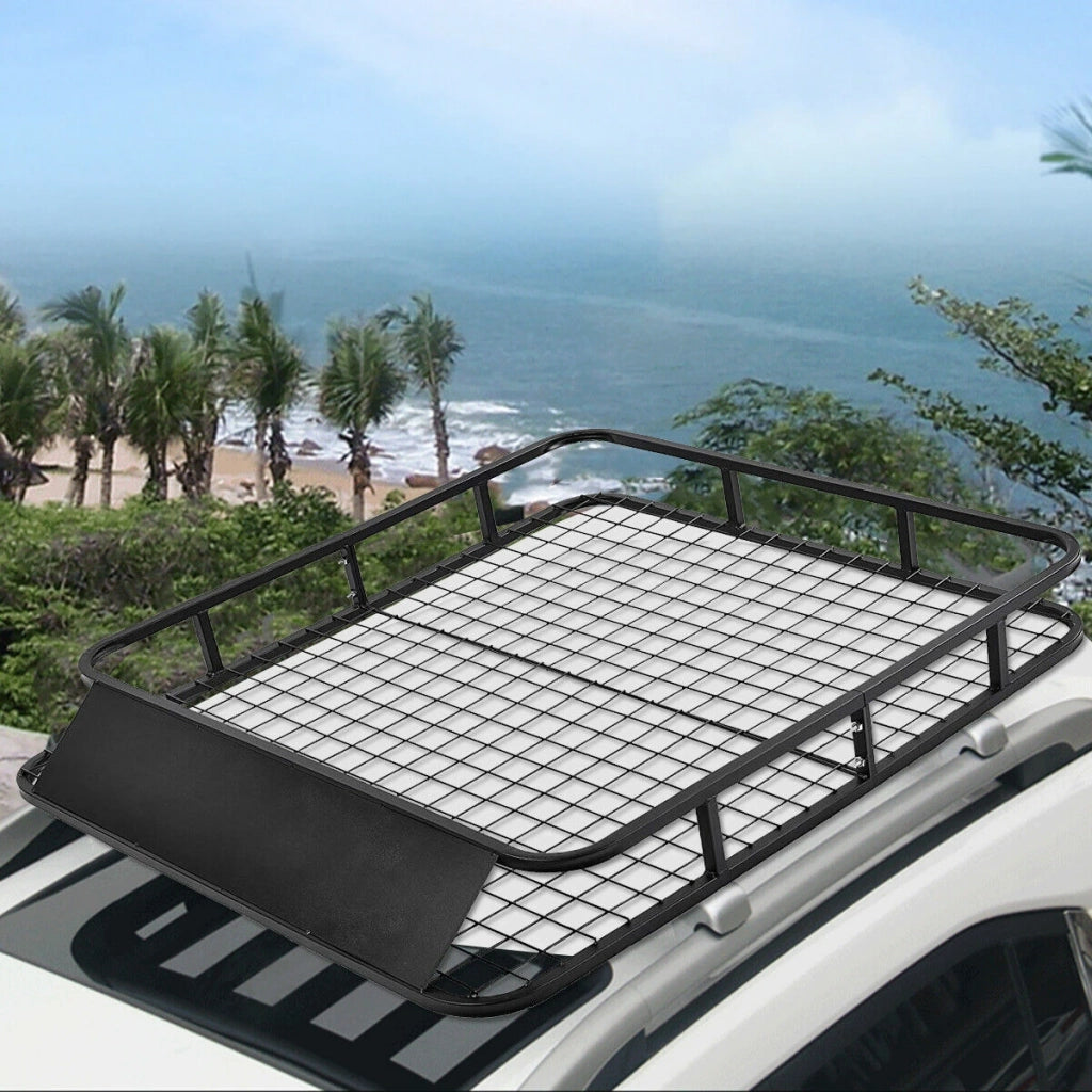 Portapacchi da Tetto per Auto Universale a Cestello in Acciaio Nero 48" x 40" con Deflettore Frangivento Robusto per Viaggi e Campeggio