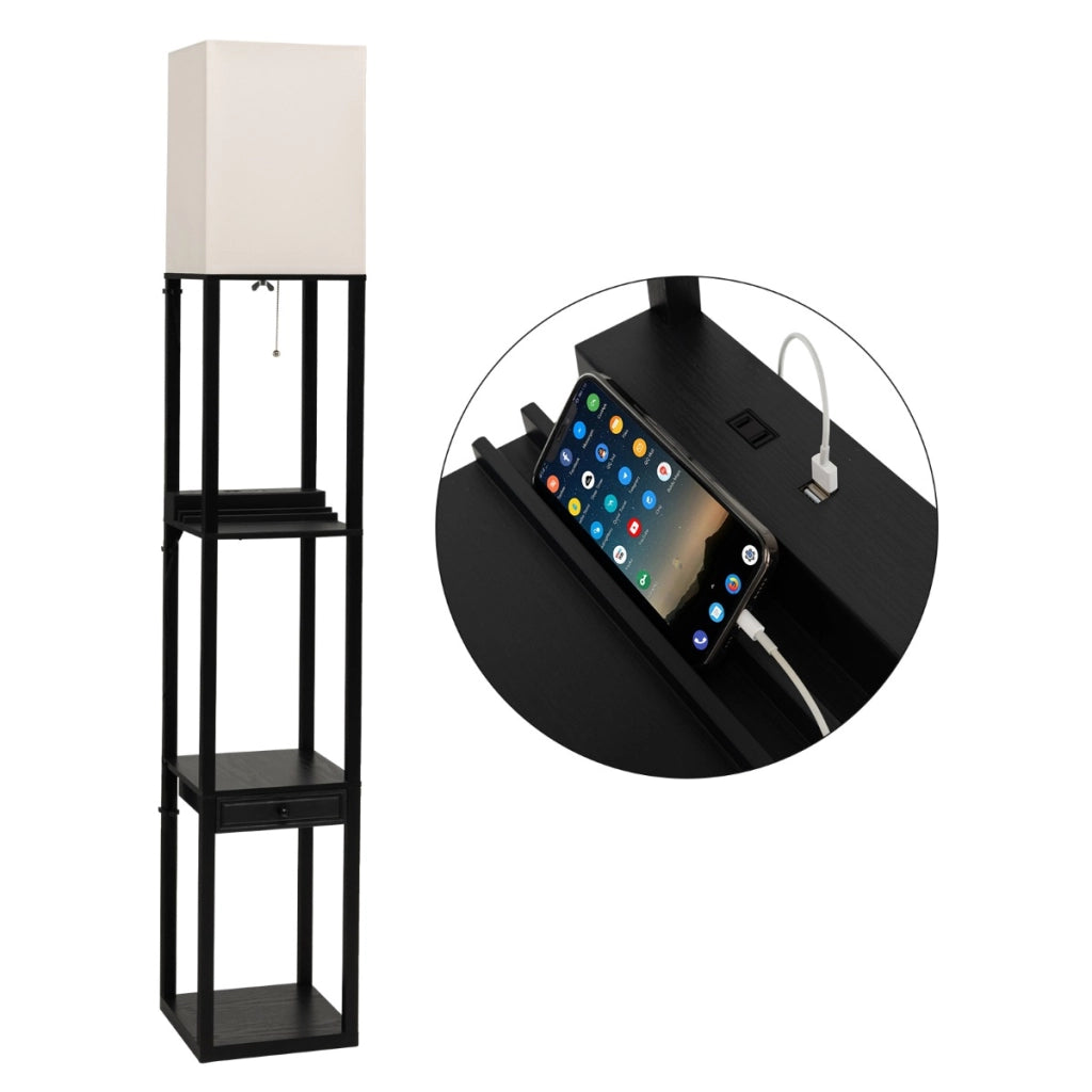 Lampada da terra con mensola cassetto porta USB, Lampada da terra con 3 regolazioni di luminosit¨¤ per soggiorno-Lampade