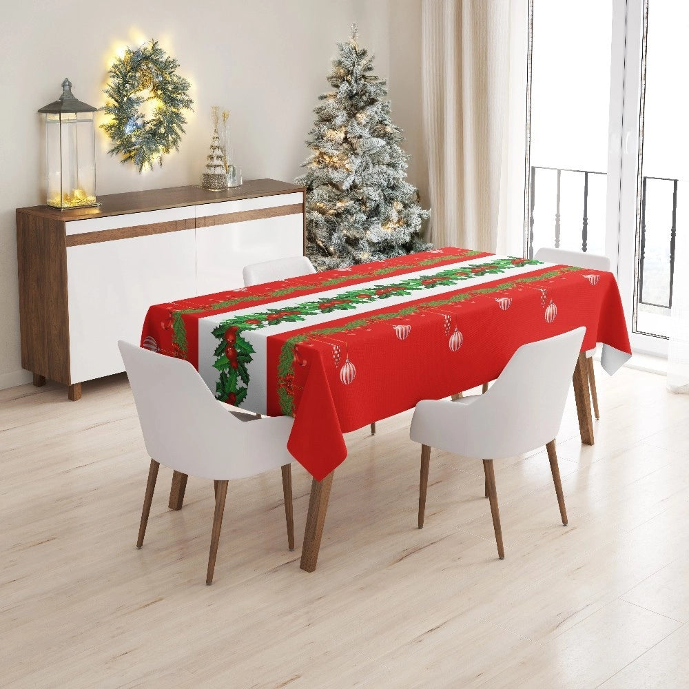 Tovaglia Natalizia Copritavolo Antimacchia Plastificata Retro Felpato Aghifoglio - 140x350 cm