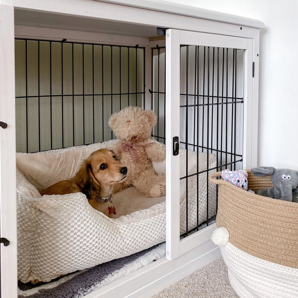 Casetta per Cani Interna in Legno e Acciaio ¨C Minimal ¨C Bianco 58.5x81x66cm