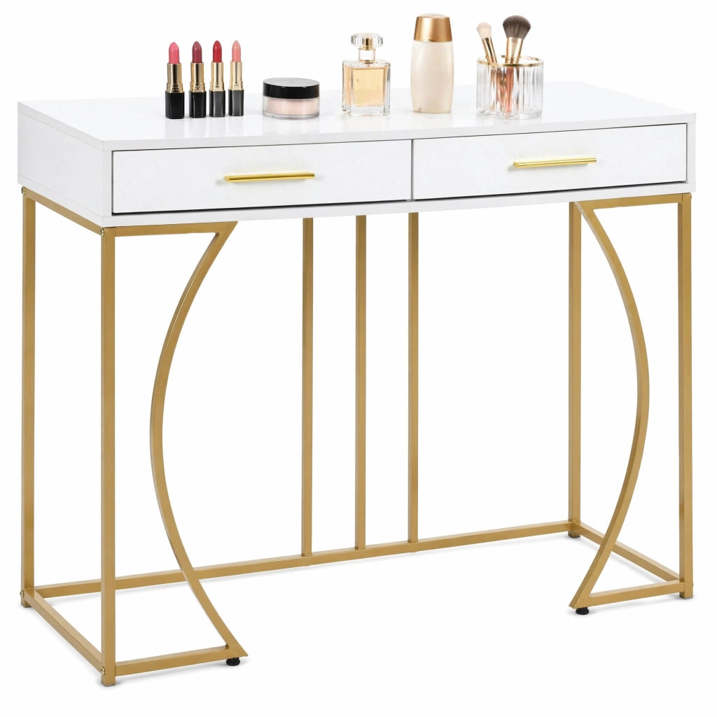 Tavolo consolle da ingresso con cassetto, struttura in metallo, piano in MDF, bianco, 60 kg, 110x32x85 cm