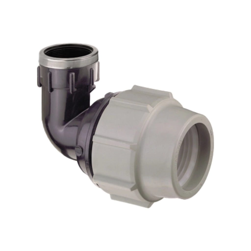 RACCORDO CURVO A COMPRESSIONE FILETTATO FEMMINA FEMMINA IN POLIPROPILENE SERIE 7150 BIANCO E NERO PL - Ø75X21/2 PN16  - PSN
