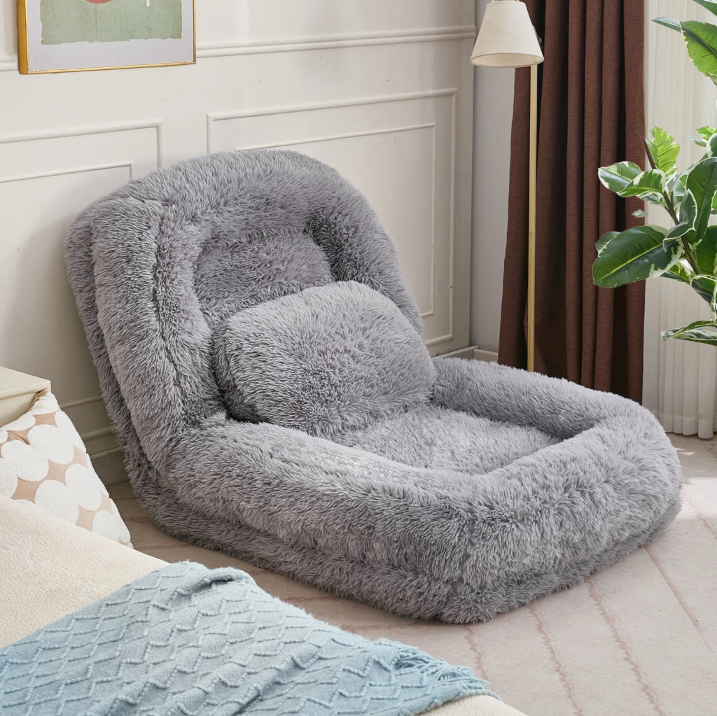 Poltrona da pavimento reclinabile 5 posizioni 102x89 cm in poliestere grigio chiaro HAVRYA