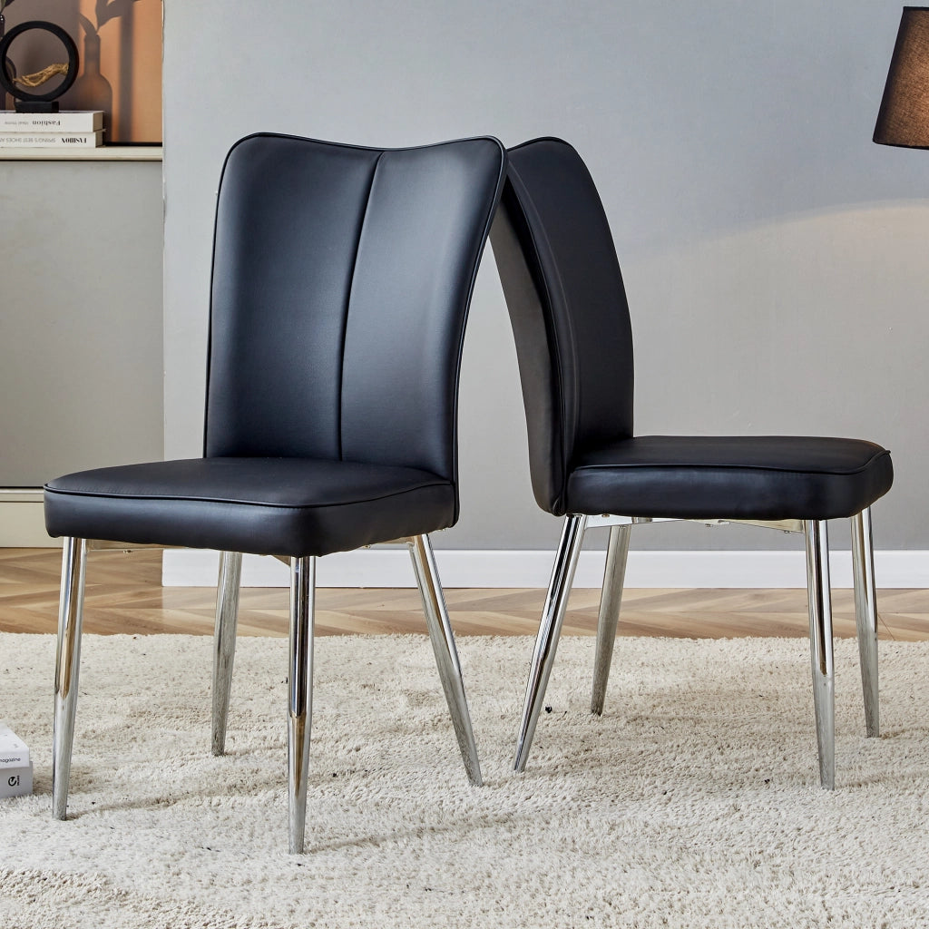 Set di 2 sedie da pranzo con schienale ergonomico; metallo e PU; nero e argento